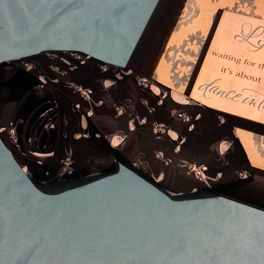 Looney Tunes Warner Bros Black Gray Characters Tie